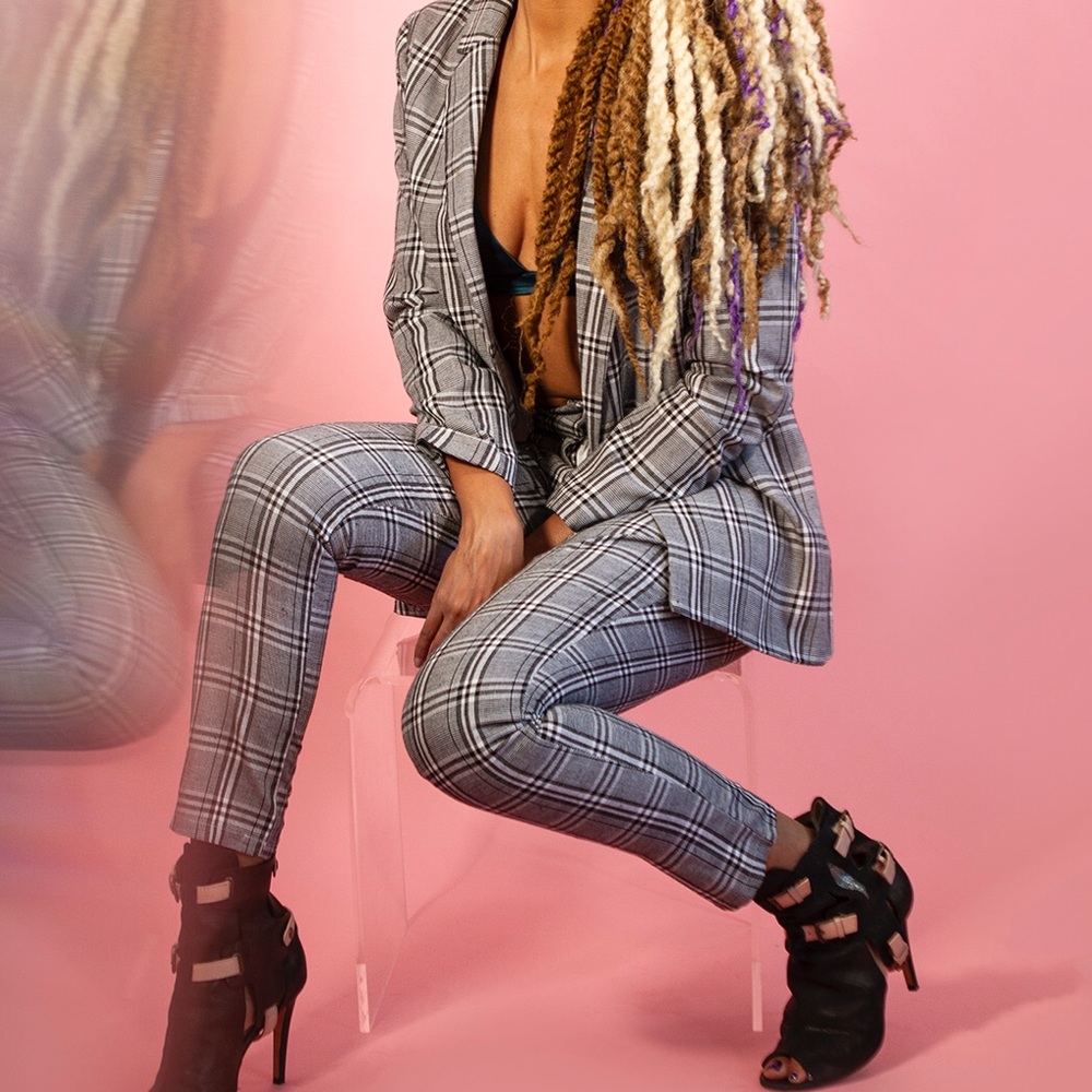 Gray Plaid Blazer + Pants Suit Missguided
